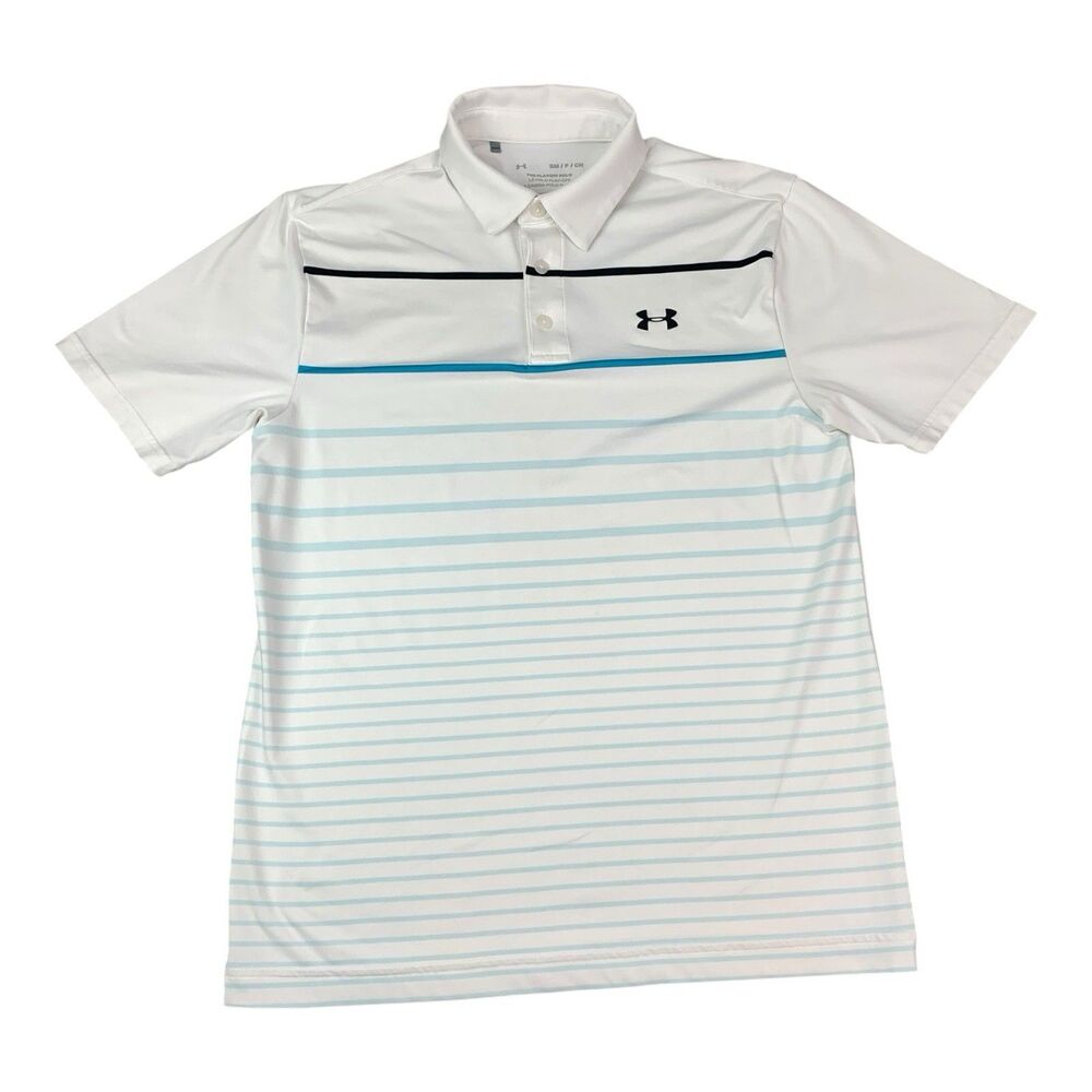 Under Armour Polo Shirt Moisture Wicking, White, Striped, Men's Size Small